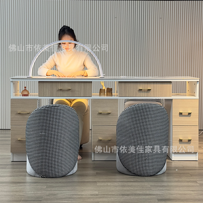 Fábrica red madera sólida laqueada de manicuras mesas y sillas set simple mesa de manicuras doble mesa de manicuras