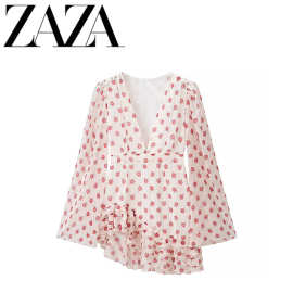 ZAZA 自制欧美风 批发女装 时尚百搭气质休闲 印花长袖不规则裙