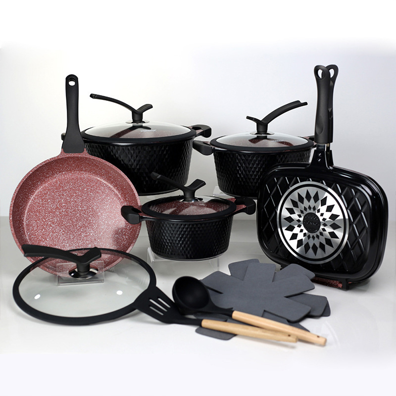 DONNOR 15 juegos de utensilios de cocina doméstica granito no pegajoso cocina de colinas de diamante pequeño image 4