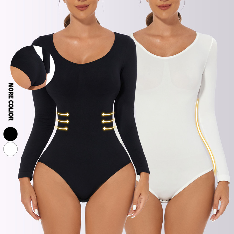 Cross-Border Trade European and American Plus-Size Bodysuit Sexy Tight-Fitting Shapewear Long-Sleeve Tummy Control Shapewear Slimming Garment