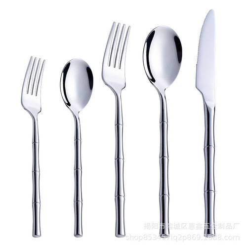 Cross-border creative bamboo handle 304 stainless steel tableware set Western food knife, fork and spoon steak knife, fork and spoon