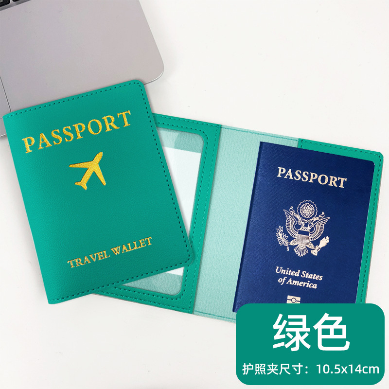 Transfronterizo imitación cuero bronceado aviones con firma de papel pu cuero pasaporte titular bolsa viaje pasaporte cubierta equipaje etiqueta traje