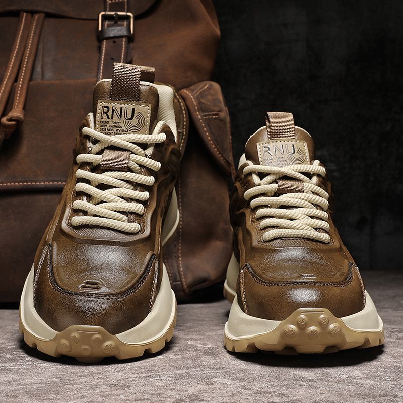 Beijiang Wolf Men's Shoes Trendy Brand Feeling Black Leather Torre Shoes Men's Thick Sole Increased Sports Retro Shoes Autumn and Winter Running