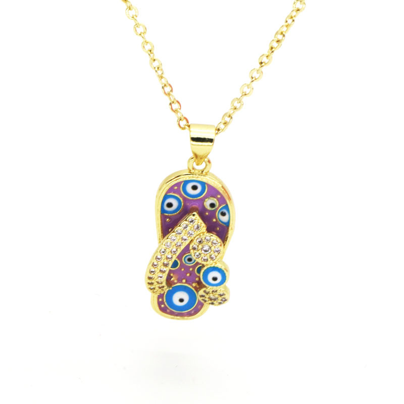 7g Weight 18K Gold Plated Plating Material Copper Pendant Material Zircon Inlay Material Pendant Necklace Classification Copper Chain Material cable chain Chain Type 1 Piece Quantity Holiday, Daily Occasion Copper Material Slippers Pattern Women's Gender Enamel, Inlay Design Casual, Simple Style Style Copper 18K Gold Plated Enamel Inlay Slippers Zircon Pendant Necklace 8
