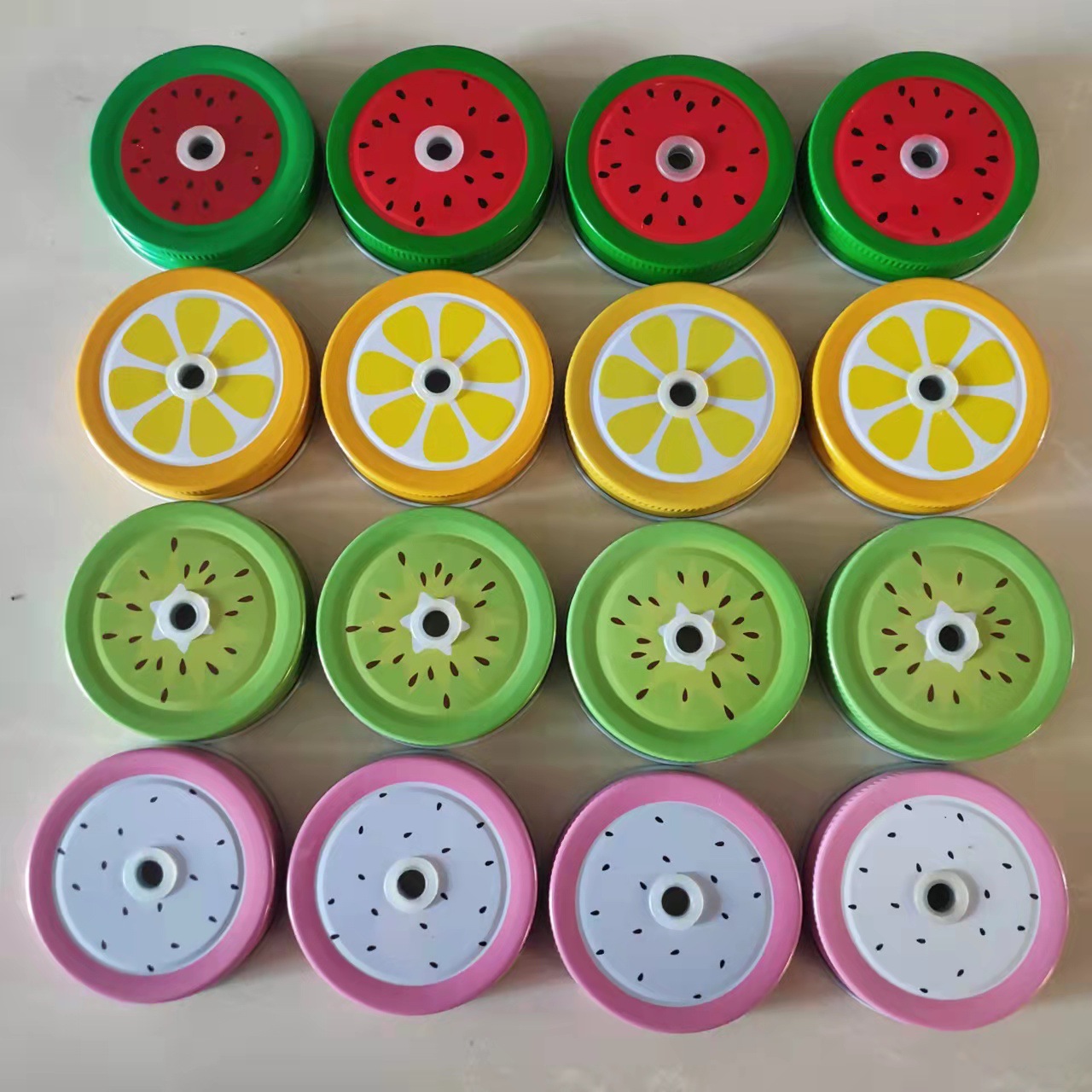 70带孔马口铁盖水果图案带孔梅森杯盖公鸡杯盖把手杯盖丝口铁盖