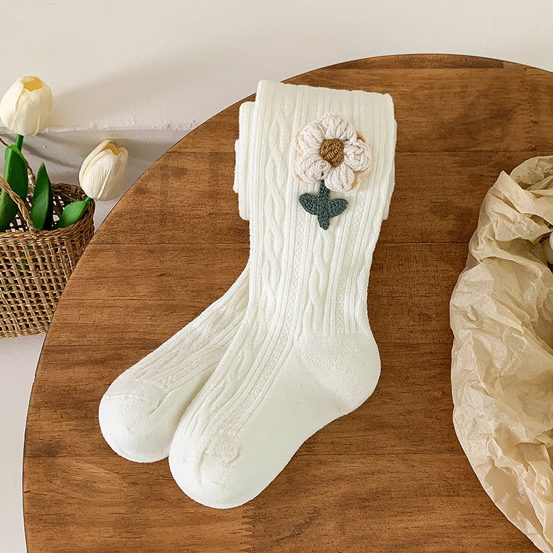 Nuevo otoño e invierno Bebé cepillado Flor de dibujos animados lindo pantimedias lindo calcetines calientes bebé leggings ajustables