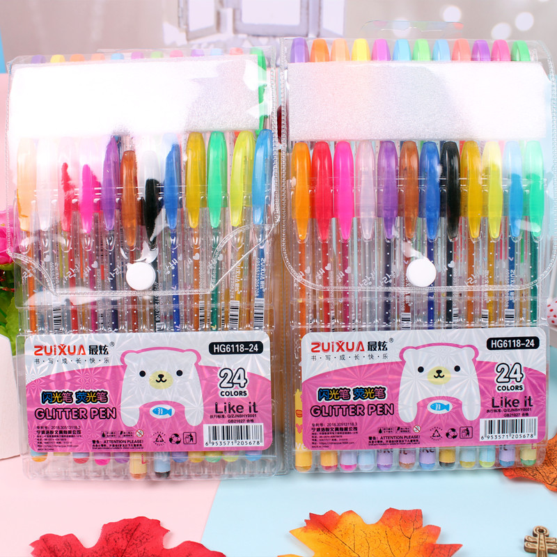 Pluma de gel de flash de plata pluma de flash de color conjunto de pluma de arena movediza pluma fluorescente para niños pluma de marcado de estudiante fluorescente