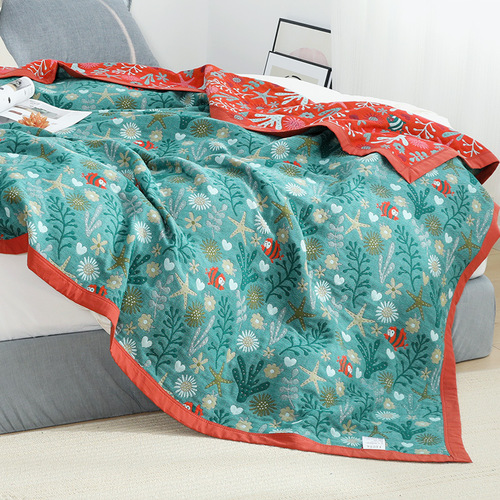 Five-layer gauze towel quilt plaid cotton double single summer thickened lunch nap blanket simple four seasons