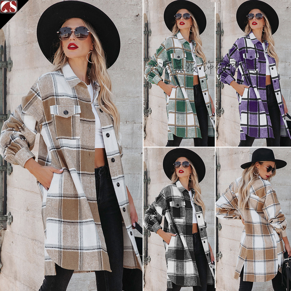 Women's Long Plaid Overcoat With Lapel For Elegant Commuter Style_voghion.com