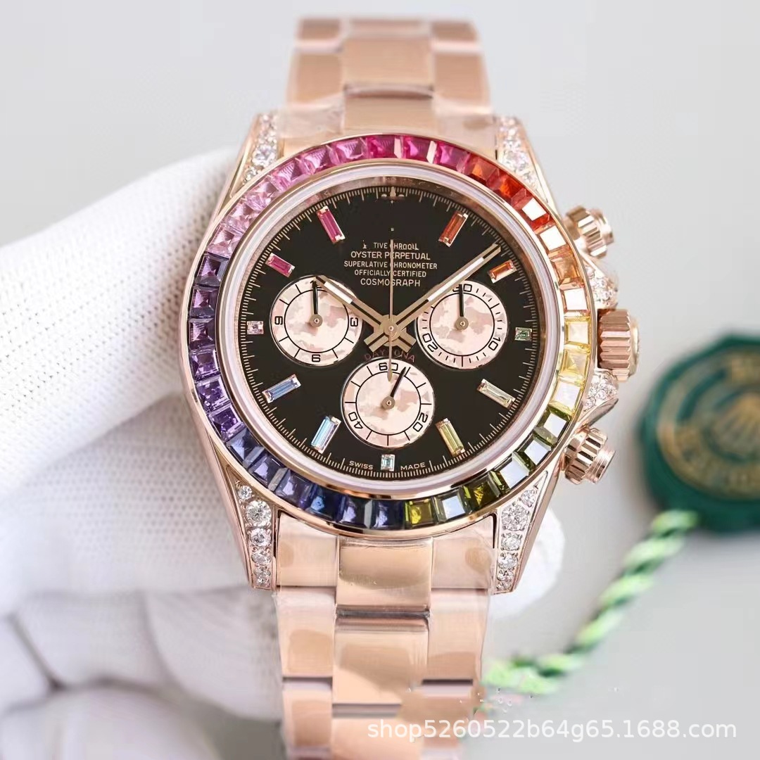 Comercio exterior transfronterizo, mano de obra, tres ojos y seis agujas, maquinaria multifuncional, Dituna Rainbow Di Steel Belt, reloj de registro para hombre, microempresa