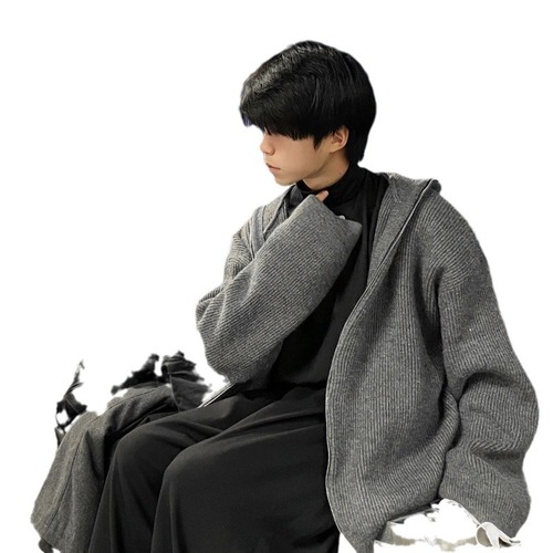 Korean zipper hooded sweatshirt relaxed atmosphere high-end autumn winter knit cardigan cleanfit coat