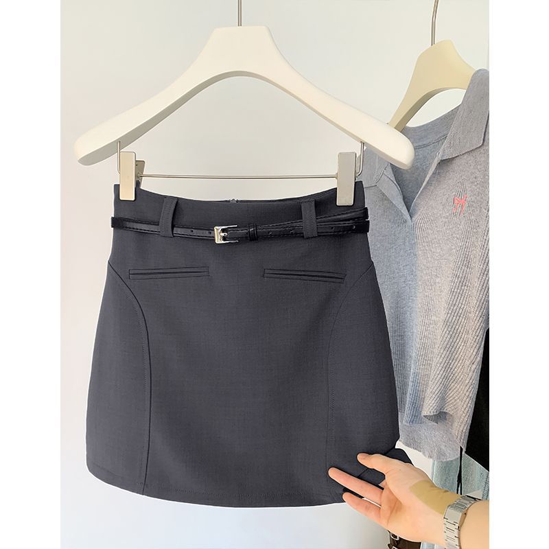 设计感假口袋西装半身裙女春秋新款高腰a字职业简约气质包臀短裙