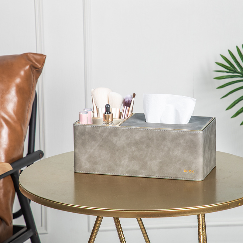 Caja de tejido de cuero del hogar Luz de lujo sala de estar Hotel comercial multi-función caja de tejido impresión caja de almacenamiento de control remoto