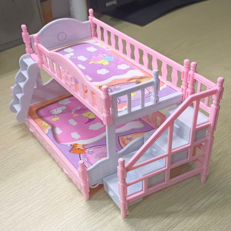 Large Children's Play Toy Assembled Crib Double Princess Bed Girl Bedroom Ornaments Doll House Wholesale