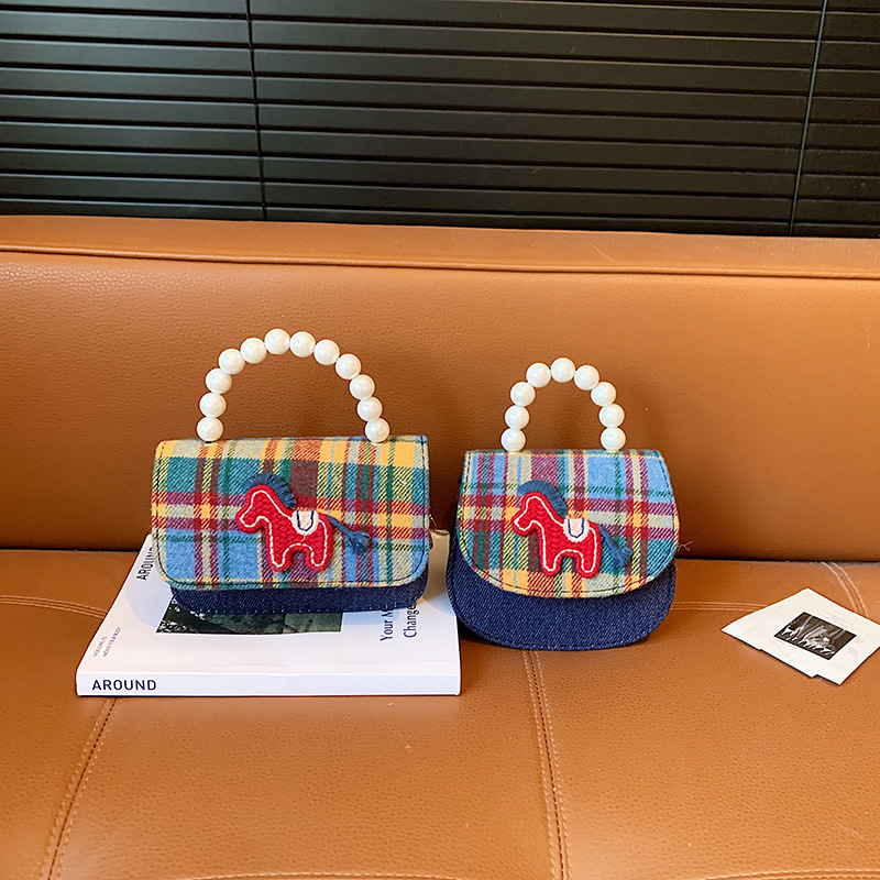 Coreana para niños y niñas bolsas de hombro a cuadros lindas mini-bebé bolsas de perlas 2026 nuevas bolsas para niños