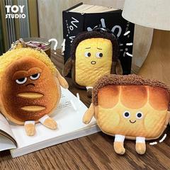 Funny expression toast coin purse bread halter bag ins cartoon cute couple headphone bag student key bag