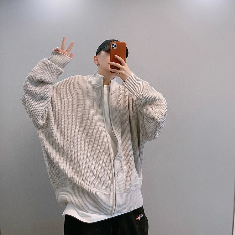 Cross-border Merlad stand-up collar zip-up knitted cardigan for men, loose fit, casual, simple, and relaxed style, plus size (300 catties) sweater.