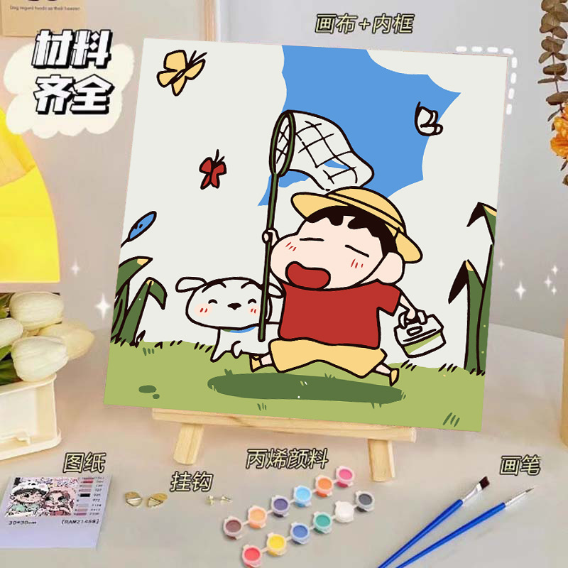 Pintura al óleo digital de bricolaje, dibujos animados para niños, pinturas para colorear hechas a mano, lindos puestos de animación curativos, comercio exterior transfronterizo