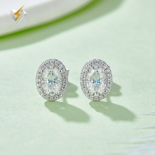 Moissanite Earrings Cross-border Foreign Trade E-commerce New Egg-shaped 0.5 karat Earrings Seiko S925 Silver Jewelry