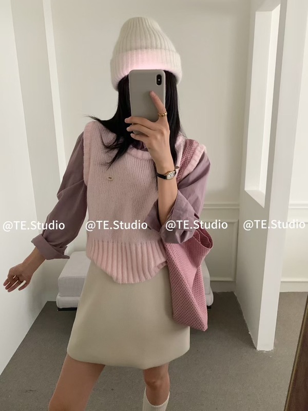 韩系叠穿外搭圆领针织马甲女秋季无袖气质减龄毛衣背心内搭打底衫|undefined
