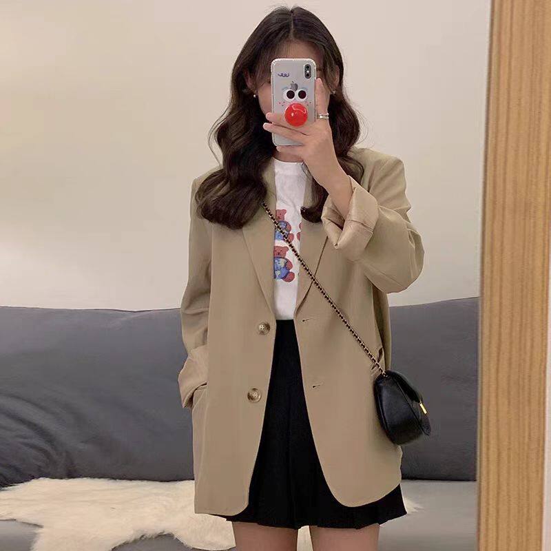 Áo vest nữ màu kaki cao cấp dáng ôm, thiết kế tinh tế phong cách Anh, áo dài tay cổ vest một hàng cúc — Màu kaki, màu đen