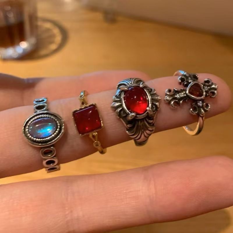 做旧中古戒指vintage指环开口可调节恶魔之眼戒指小众高级感戒圈