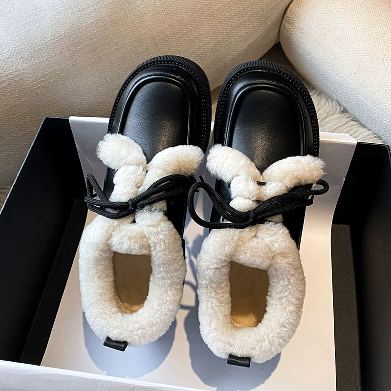 Настоящая британская кожаная обувь Мао на толстой подошве, женские новинки 2023 года, лоферы Мао, зимние хлопковые туфли на флисовой подкладке, большие размеры 41-43