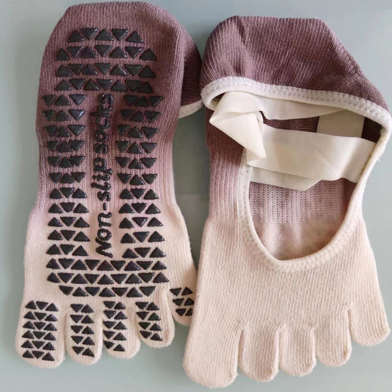 Calcetines de Pilates con cinco dedos y tiras, calcetines de yoga para mujer, calcetines deportivos profesionales antideslizantes, de algodón puro con dedos separados, exportación a Japón y Corea.