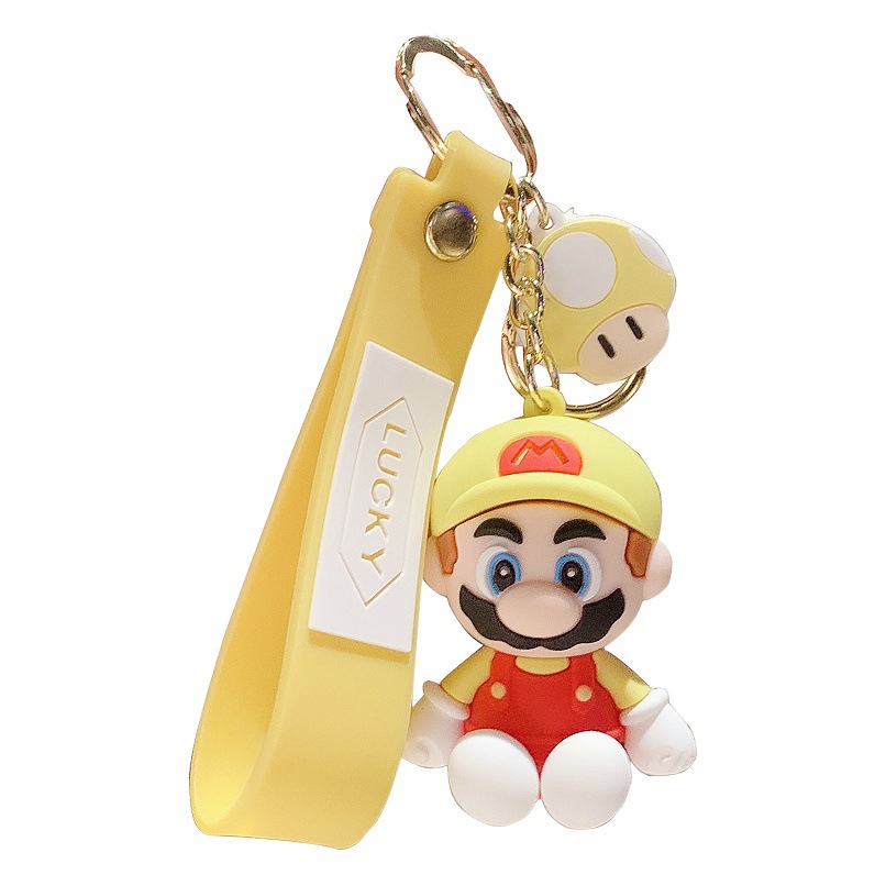 Dibujos animados de dibujos animados Mario llavero lindo coche clave colgante clave cuerda muñeca bolsa colgante llavero