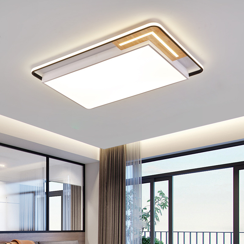 LED平板燈簡約客廳吸頂燈長方北歐現代木藝創意溫馨臥室燈套餐燈