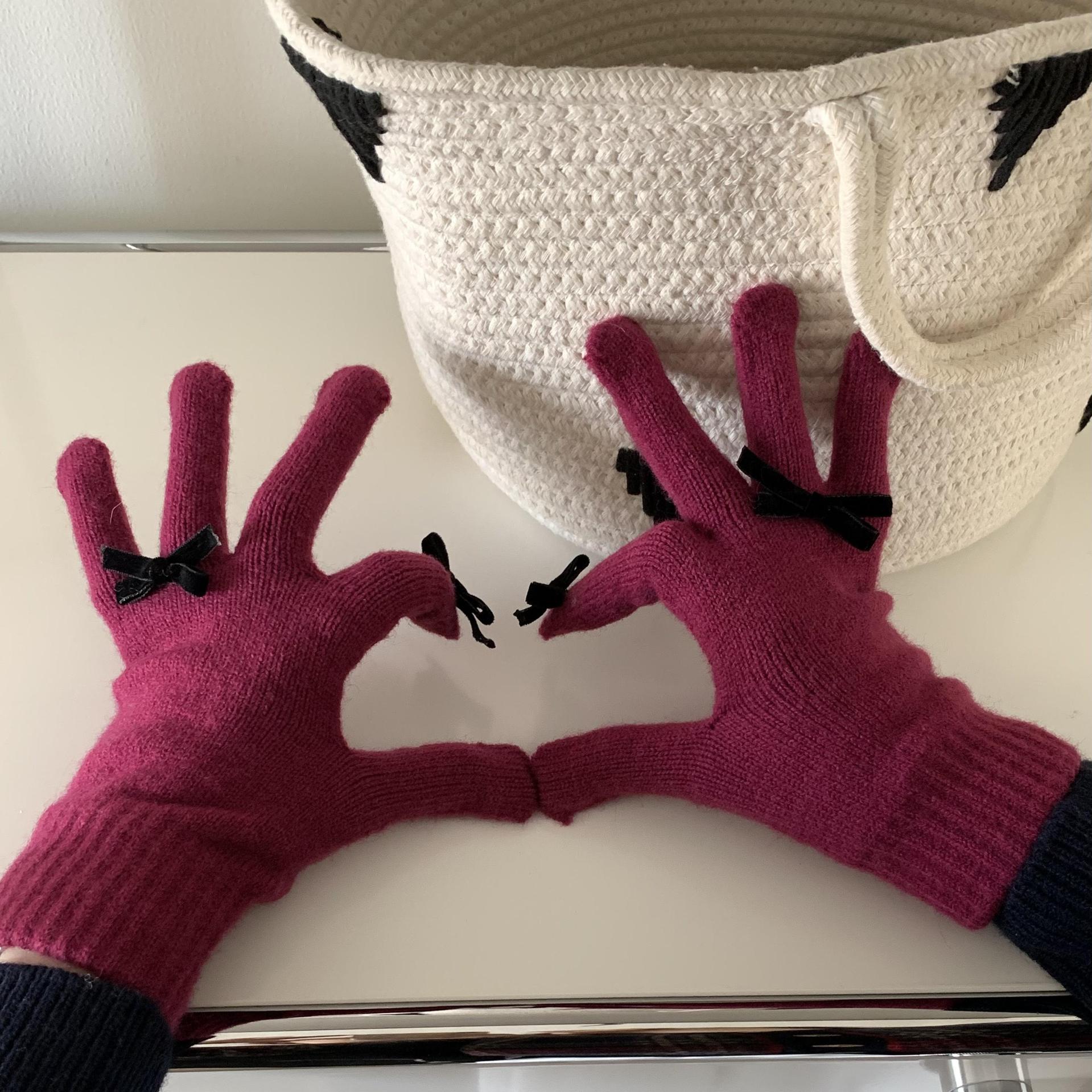 Chao lindo ~ Nuevo chic Otoño e Invierno lana de punto arco pantalla táctil a prueba de frío guantes de fuga de dedo caliente