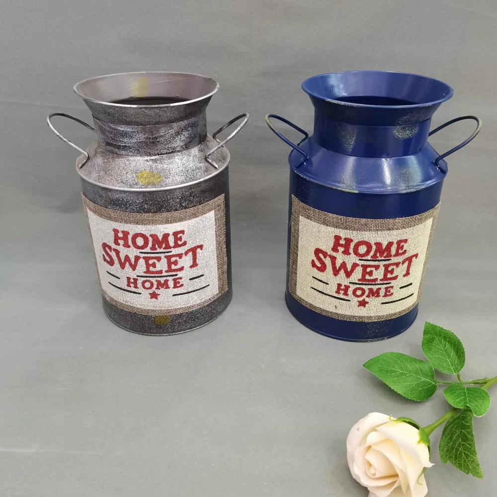 Европейская Ретро жестяная бочка ваза творческая ваза паста льняная старая личность цветочный горшок реквизит украшения