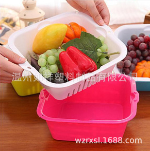 Plastic Advertising Gift Kitchen Multi-Functional Two-Layer Double-Layer Filter Fruit and Vegetable Drain Rice Washing Sieve