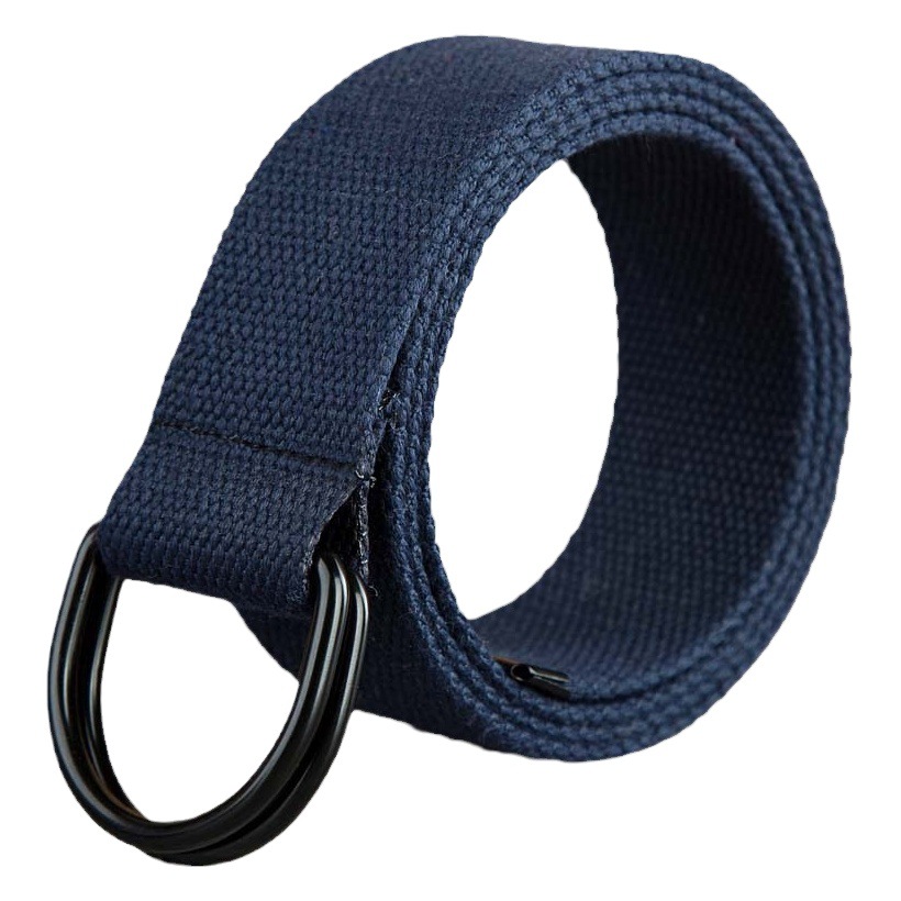 Doble anillo hebilla cinturón de lona hombres y mujeres negro tipo D hebilla cinturón de tela medio anillo alargado pantalones de lona cinturón