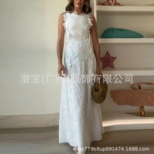 2025新款现货跨境外贸欧美女装爆款蕾丝花边绑带修身长裙连衣裙女