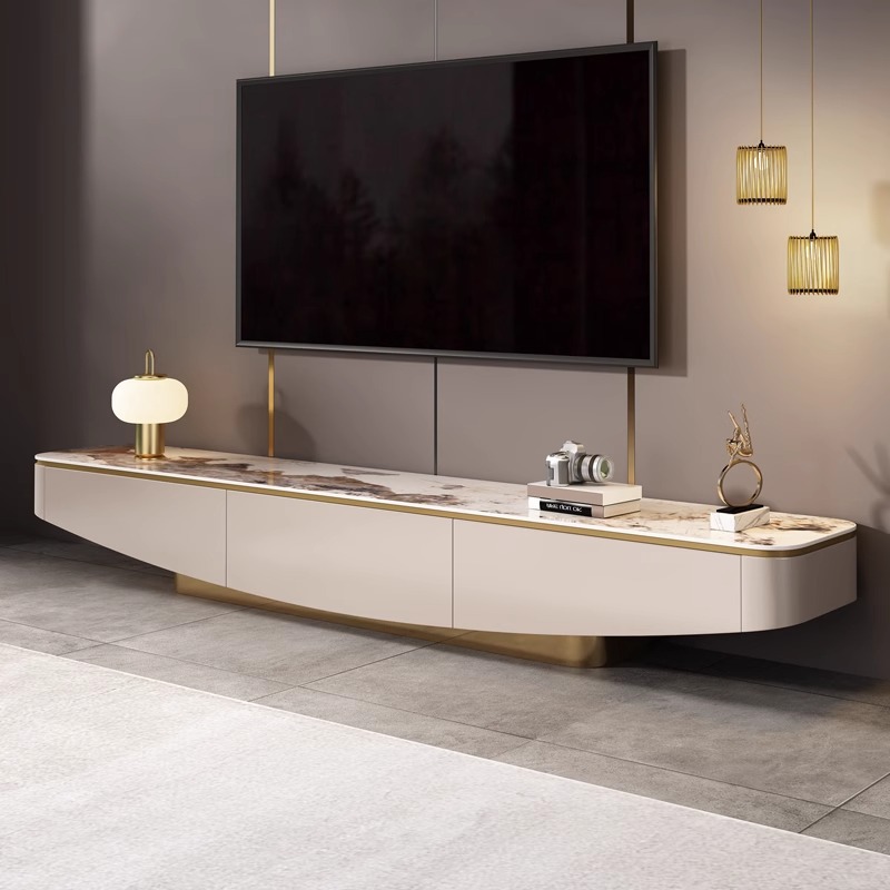 Tv Cabinet Light Luxury Slate Floor-Standing High-End Tv Cabinet Coffee Table Combination Italian Modern Simple Home Storage Floor Cabinet