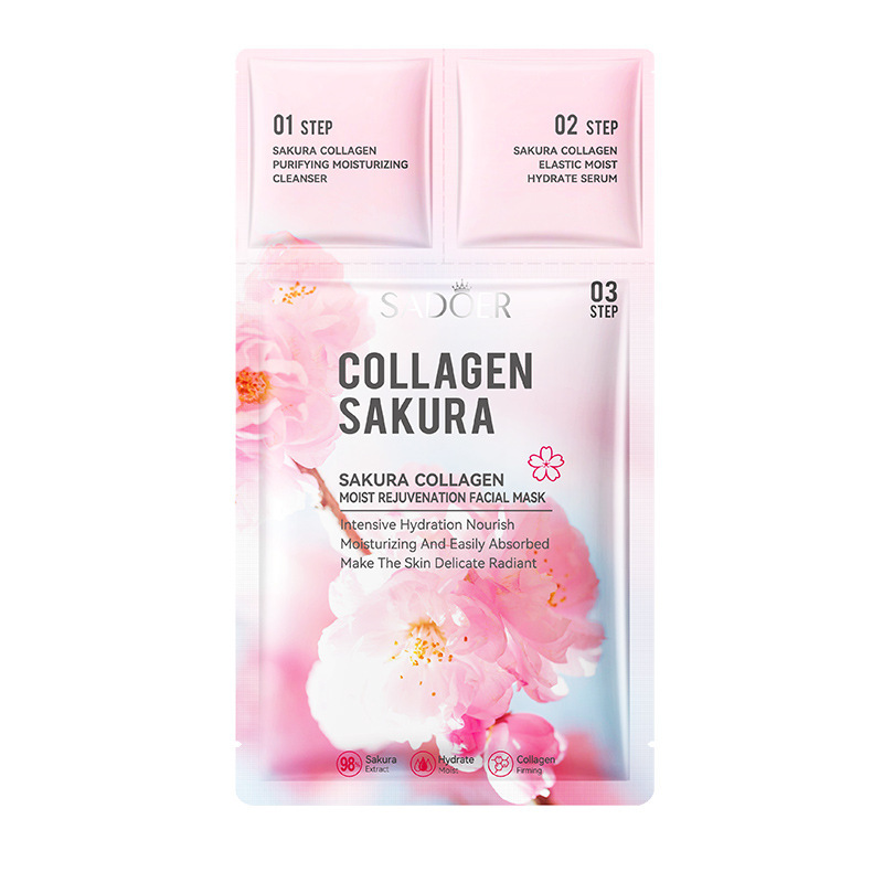跨境樱花胶原蛋白三部曲面膜 补水清洁嫩肤精华面膜护肤品批发|undefined