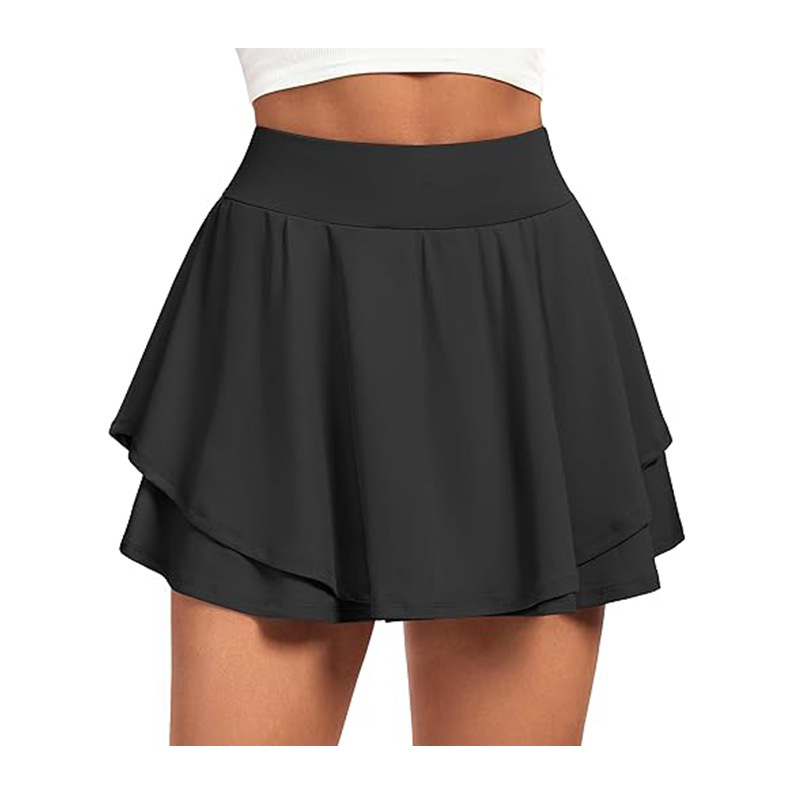 Cross-Border Tight-Fitting Tennis Short-Sleeve Women's Pleated Skirt with Ruched Anti-Exposure Casual Golf Skirt with Lulu Shorts
