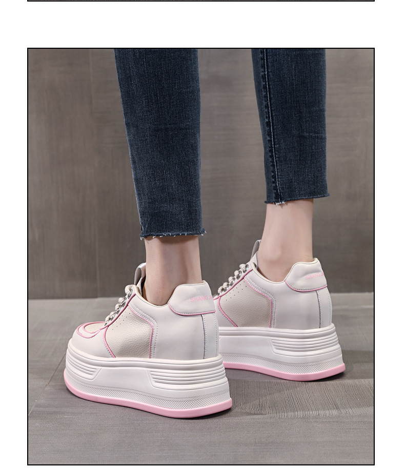 Giày sneaker nữ đế dày phối màu tăng chiều cao — Màu trắng be chi tiết 11