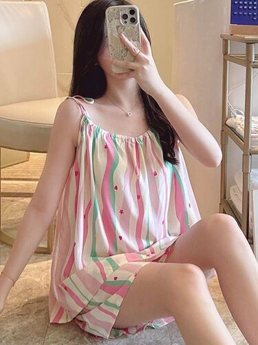 2025 Dopamine Strappy Pajamas for Women, Summer Chinese-style Home Wear in Plus Sizes—Perfect for Petite Frames This Summer