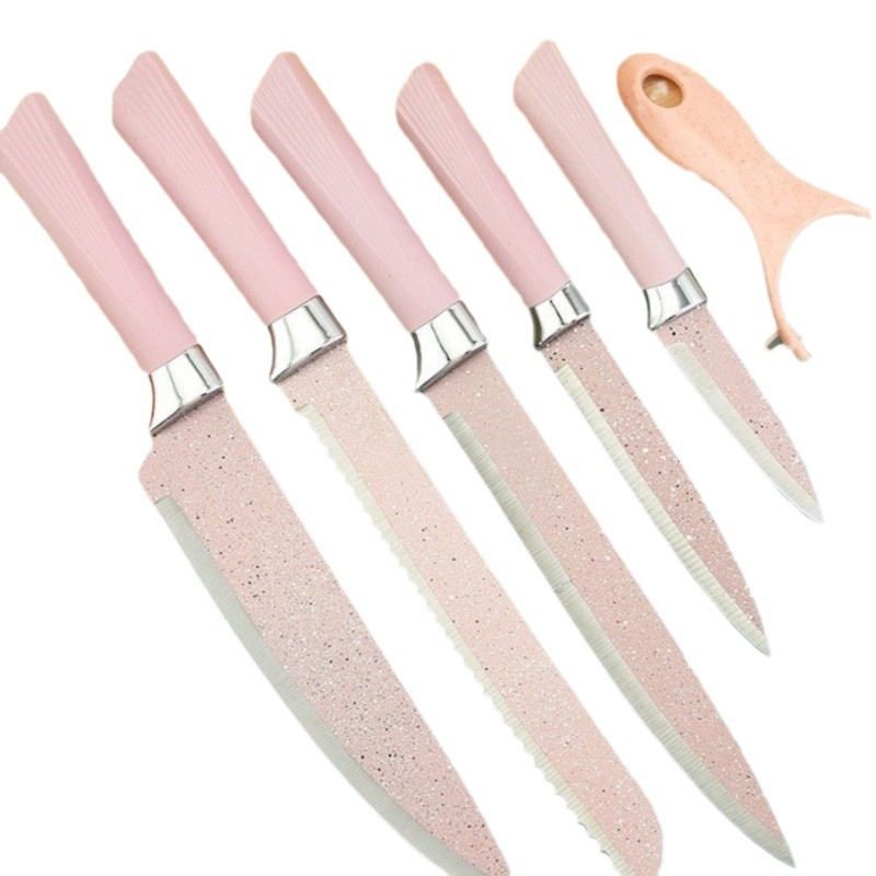 Comercio exterior Venta caliente en stock cielo estrellado estilo Spray punto Vieira manejar seis piezas conjunto combinación cuchillos de cocina de acero inoxidable herramientas de cocina