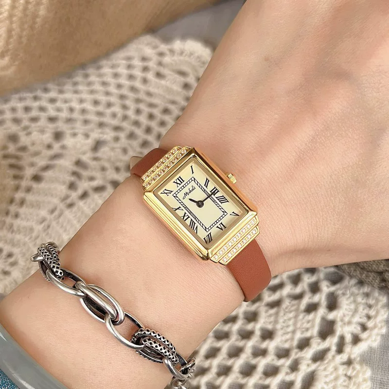 Mishali/ Квадратный циферблат, швейцарские часы, стиль Chanel, маленький циферблат
