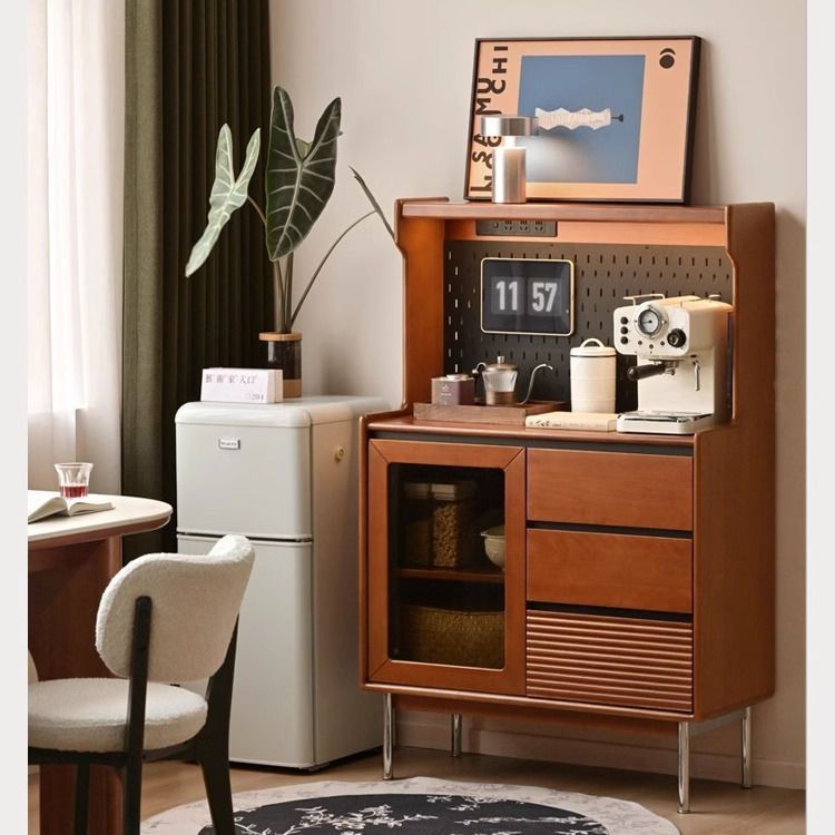 新款实木餐边柜小户型餐厅中古置物柜家用原木收纳柜复古橱柜加厚