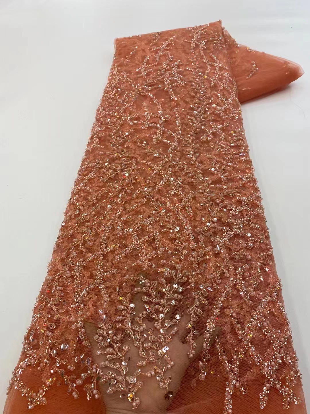 Verano lentejuelas con cuentas bordado tela vestido de novia tela de moda europea y americana con cuentas de encaje JX3410