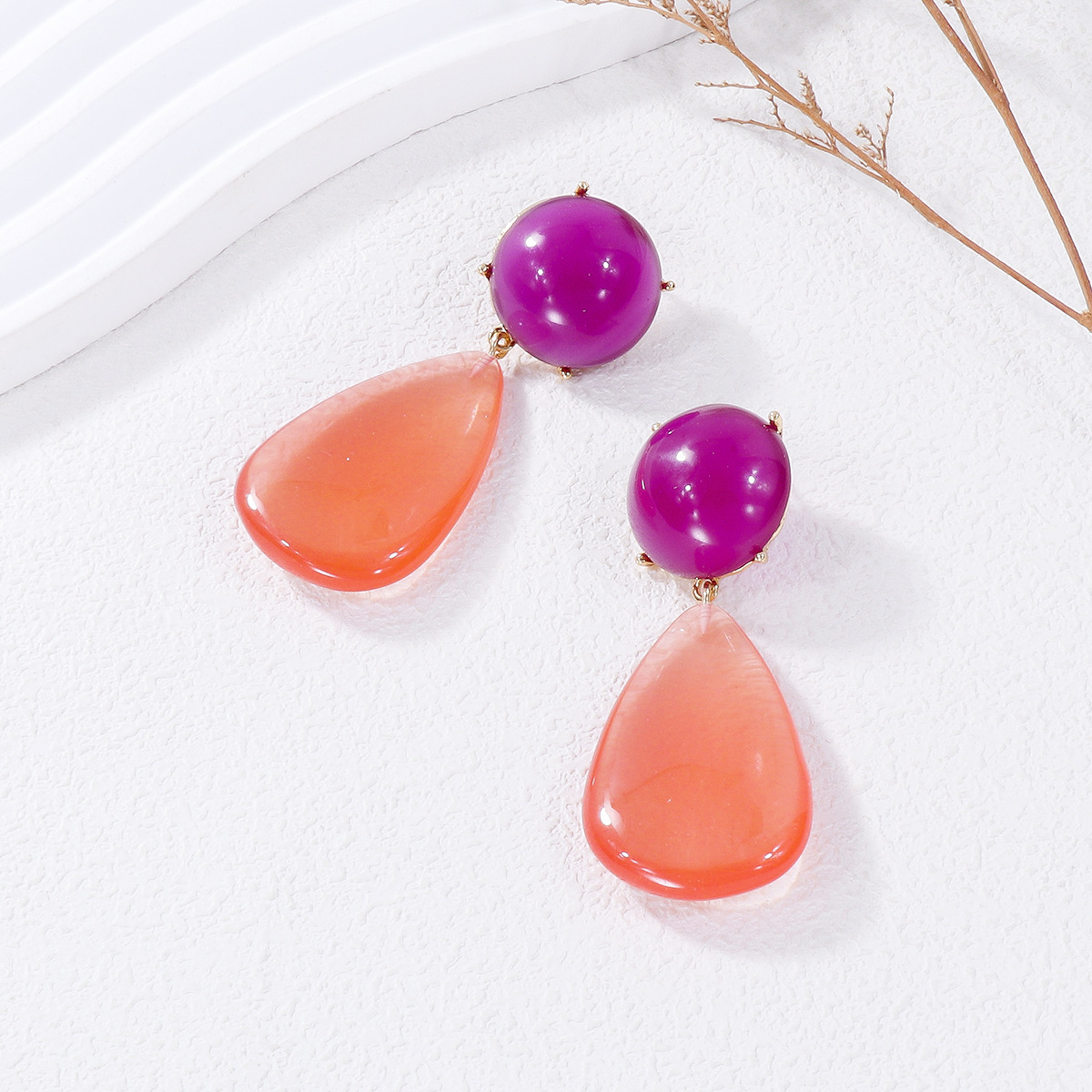 1 Pair Casual Round Water Droplets Enamel Inlay Resin Resin Drop Earrings display picture 18