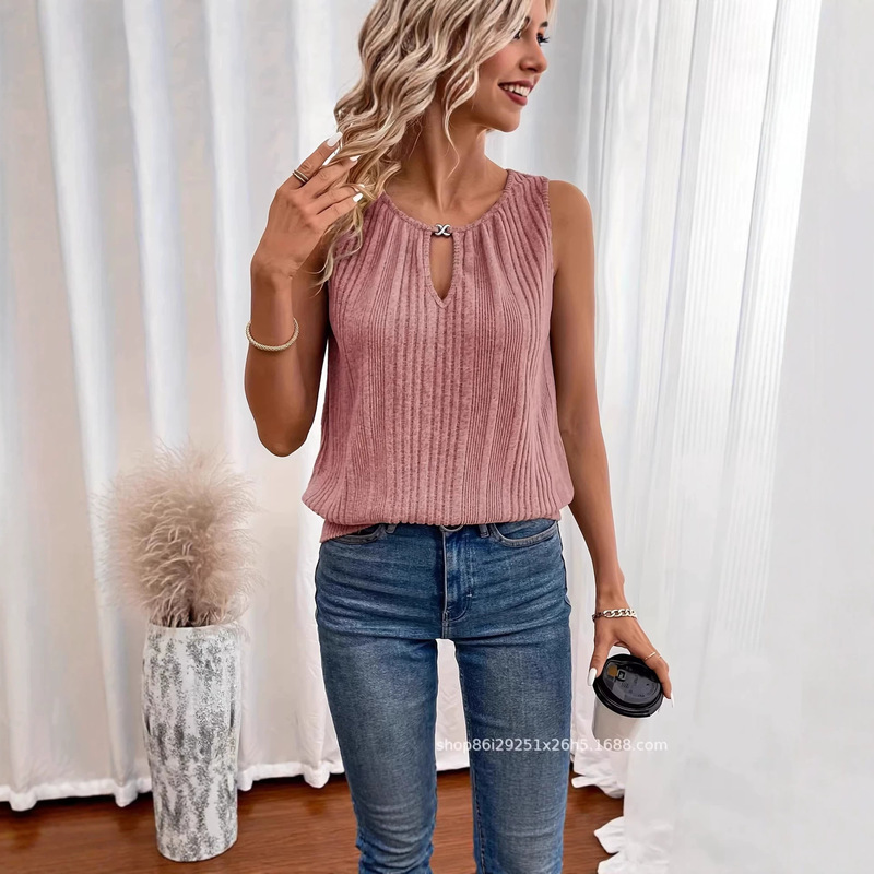 2026 New European and American Cross-Border Foreign Trade Women's Fashionable and Elegant Open-Neck Vest