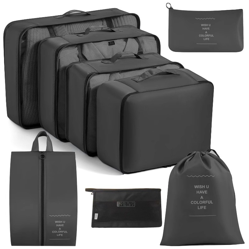 Juego de sarga de 7 piezas, equipaje, ropa, bolsa, bolsa de almacenamiento de gran capacidad, bolsa de lavado, bolsa de almacenamiento de viaje multiusos