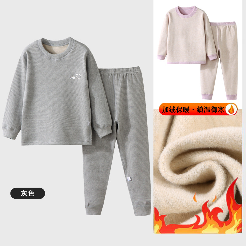 Pijamas calientes para niños con terciopelo engrosado otoño y invierno para hombres y mujeres tesoro hogar en terciopelo para niños grandes chaqueta de otoño conjunto de pantalones de otoño