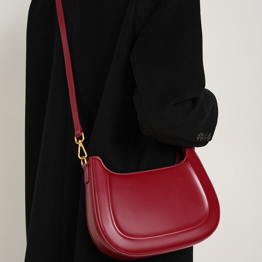 Retro Saddle Bag Red Wedding Bag 2026 Genuine Leather Women's Shoulder Crossbody Bag Fashion Commuter Texture Handbag - Thumbnail 3