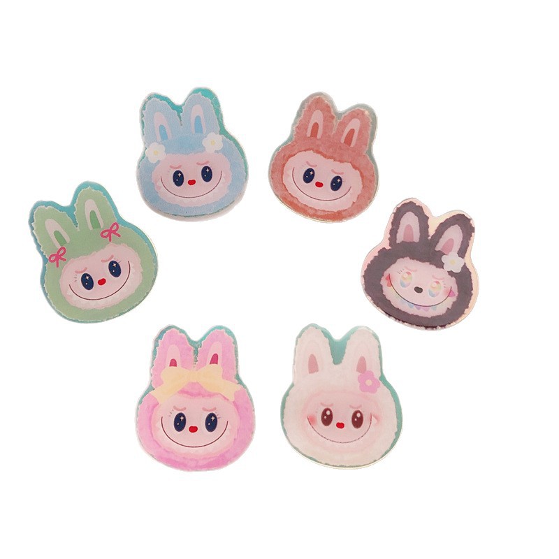 Círculos animados brillantes de color polvo brillante cara pequeña conejo clip de pelo nuevo clip de la chica lindos clip de pelo roto acabado clip de cabello